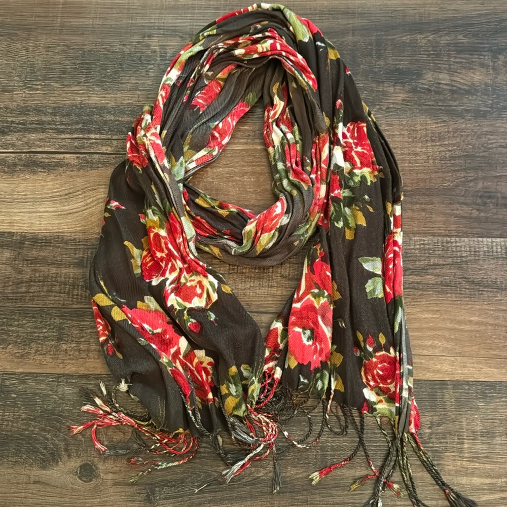 Brown rose print scarf
